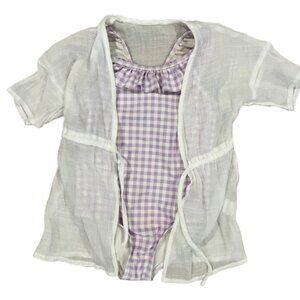 Carter's Purple Gingham One Piece Girls Swimsuit Size 4T With White Coverup